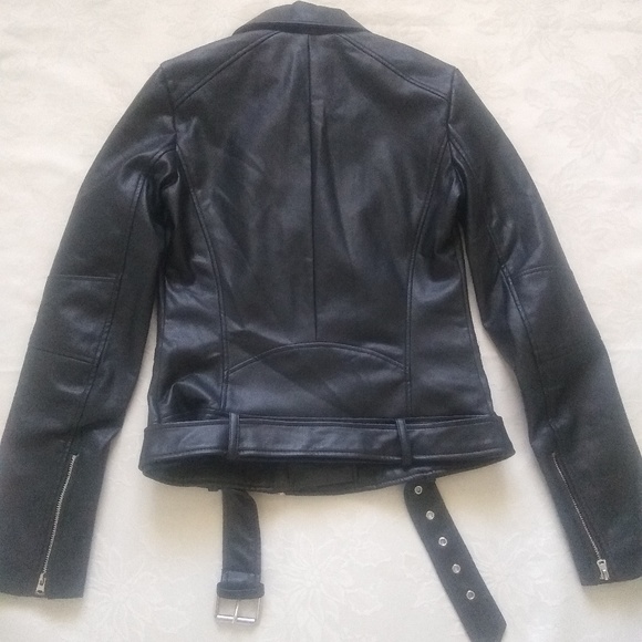 Zara asymmetric biker faux leather jacket belted - Picture 3 of 7